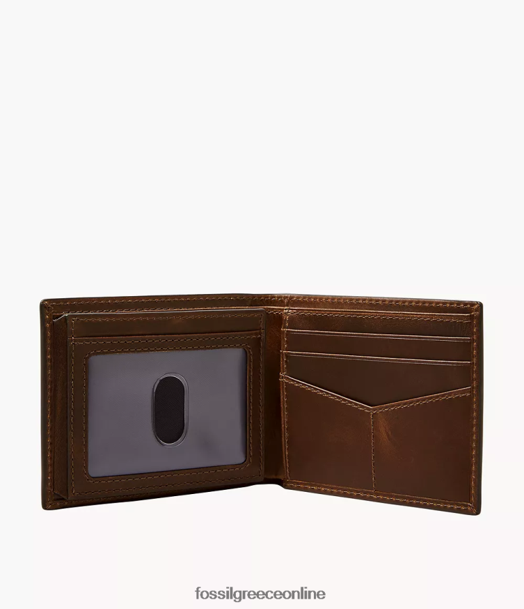 Fossil άνδρες derrick bifold με σετ δώρου ταυτότητας και ζώνης FVT06R2027 αξεσουάρ καφέ
