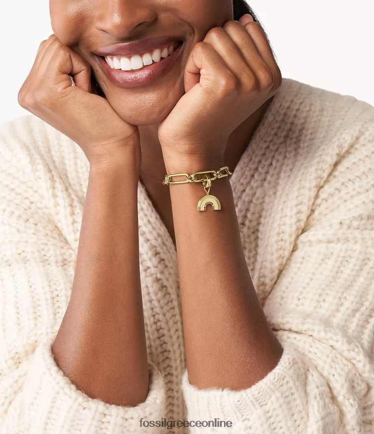 Fossil γυναίκες rowan oh τόσο γοητευτικό πολύχρωμο γυαλί από ανοξείδωτο ατσάλι γούρι ουράνιο τόξο FVT06R1193 κοσμήματα χρυσός τόνος