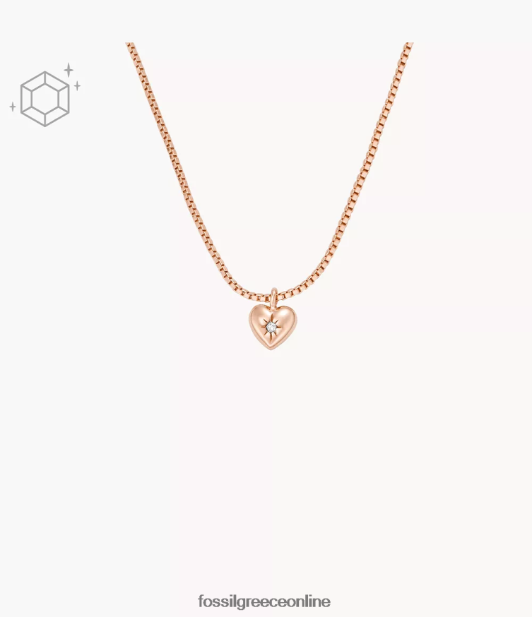 Fossil γυναίκες αληθινή αγάπη 14k επιμεταλλωμένο διαφανές κολιέ εργαστηρίου καλλιέργειας διαμαντιών FVT06R924 κοσμήματα ροζ χρυσός