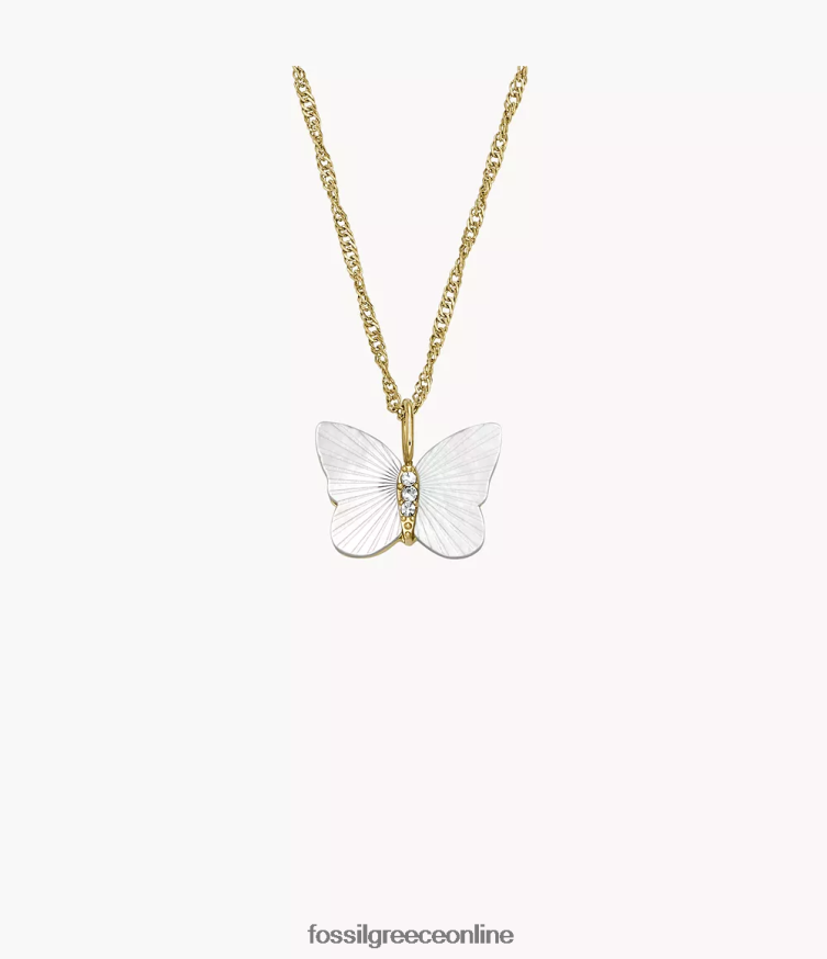 Fossil γυναίκες λαμπερά φτερά κολιέ με αλυσίδα πεταλούδας FVT06R897 κοσμήματα λευκή μητέρα του μαργαριταριού