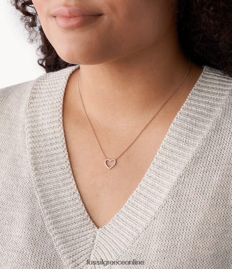 Fossil γυναίκες Σάτον ανοιχτή καρδιά κολιέ από ανοξείδωτο ατσάλι FVT06R907 κοσμήματα ροζ χρυσός τόνος
