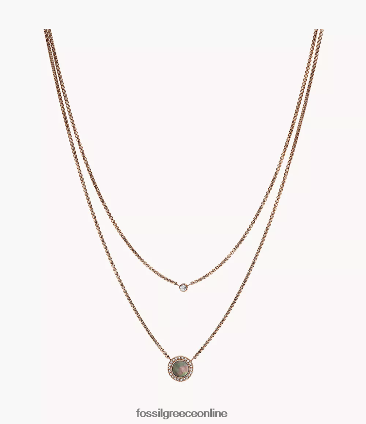 Fossil γυναίκες κολιέ κολιέ με διπλό δίσκο FVT06R936 κοσμήματα γκρι μαργαριτάρι