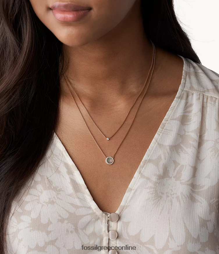 Fossil γυναίκες κολιέ κολιέ με διπλό δίσκο FVT06R936 κοσμήματα γκρι μαργαριτάρι