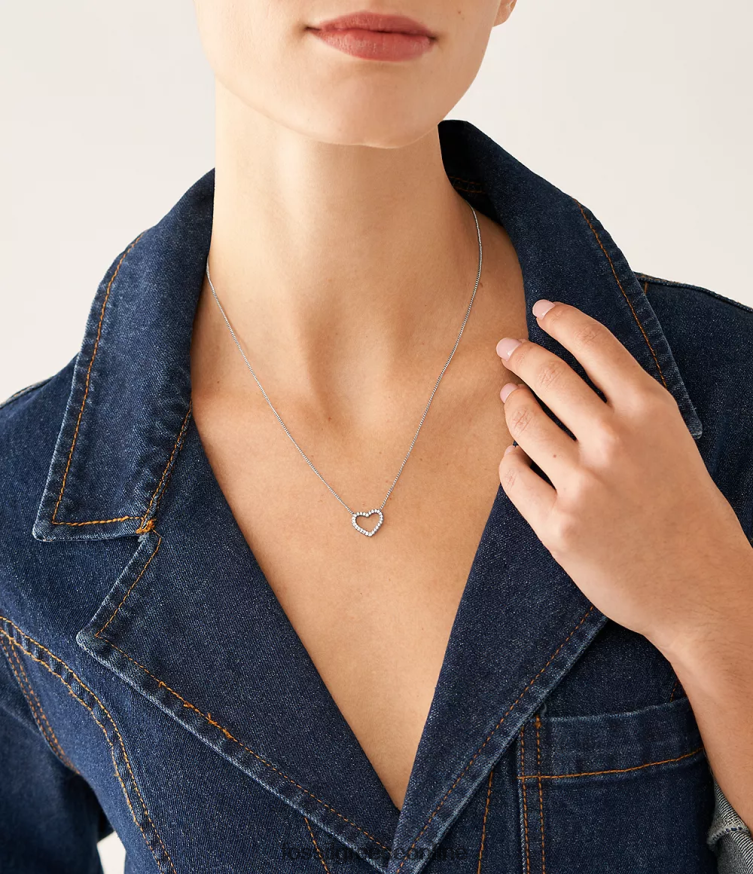 Fossil γυναίκες κολιέ με αλυσίδα από ανοξείδωτο ατσάλι με ανοιχτή καρδιά FVT06R950 κοσμήματα ασημί-τόνος