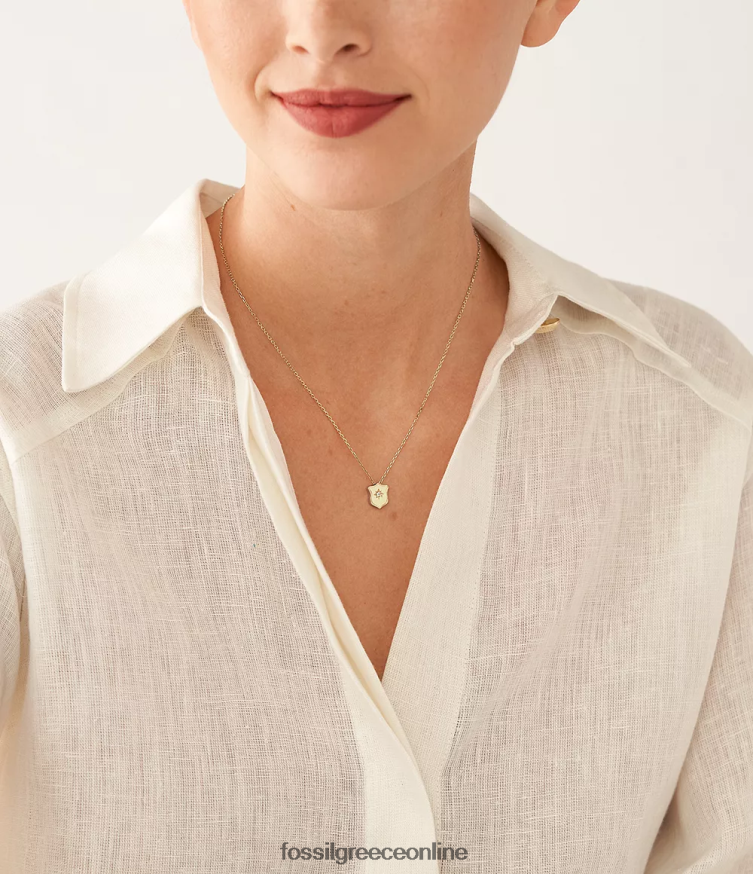 Fossil γυναίκες Κρεμαστό κολιέ ασπίδας από ανοξείδωτο ατσάλι απαραίτητα FVT06R951 κοσμήματα χρυσός τόνος