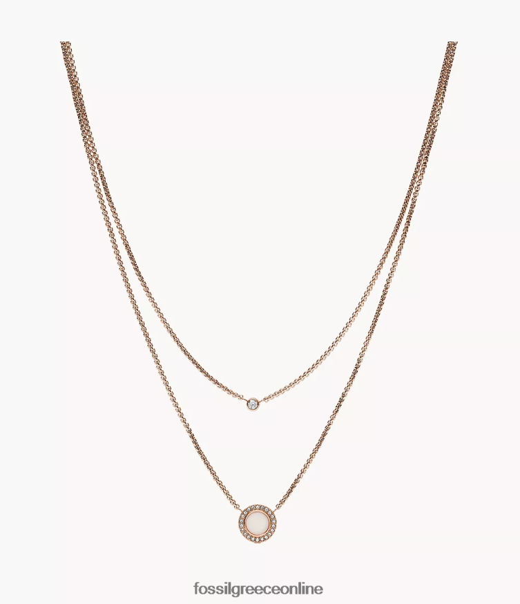 Fossil γυναίκες κολιέ από ατσάλι με διπλή γυαλάδα FVT06R955 κοσμήματα ροζ χρυσός τόνος