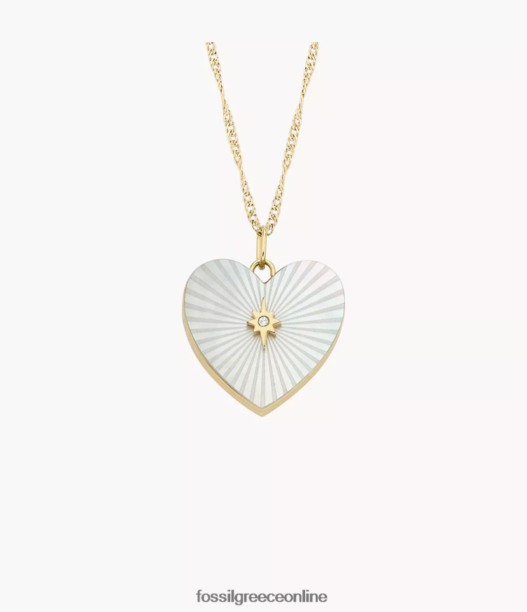 Fossil γυναίκες κολιέ καρδιές με αλυσίδα συλλογής μενταγιόν FVT06R957 κοσμήματα λευκή μητέρα του μαργαριταριού