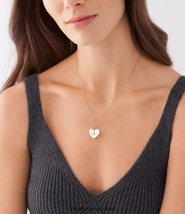 Fossil γυναίκες κολιέ καρδιές με αλυσίδα συλλογής μενταγιόν FVT06R957 κοσμήματα λευκή μητέρα του μαργαριταριού