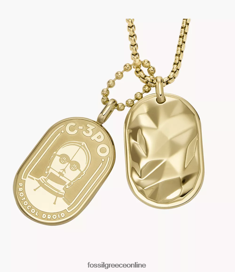 Fossil γυναίκες star wars c-3po κολιέ με ετικέτα σκύλου από ανοξείδωτο ατσάλι FVT06R903 κοσμήματα χρυσός τόνος