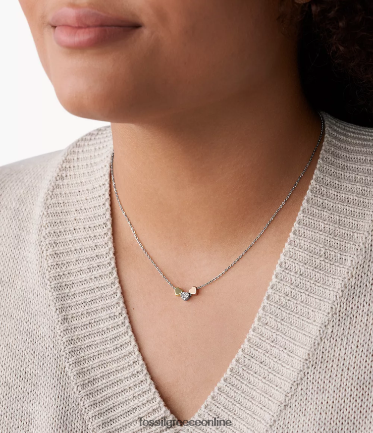 Fossil γυναίκες κολιέ sutton καρδιά από ατσάλι τριών τόνων FVT06R940 κοσμήματα ασήμι