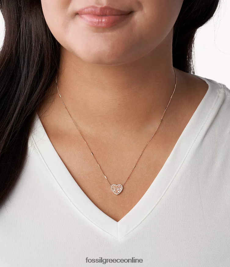 Fossil γυναίκες κολιέ val μωσαϊκό από ανοξείδωτο ατσάλι FVT06R923 κοσμήματα καρδιά σε ροζ χρυσό τόνο