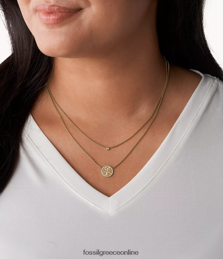 Fossil γυναίκες Μωσαϊκό κολιέ val duo από ανοξείδωτο ατσάλι FVT06R956 κοσμήματα χρυσός τόνος