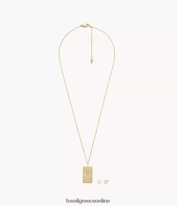 Fossil γυναίκες Σετ κολιέ και σκουλαρίκια από συνθετικό οπάλιο ουράνια FVT06R1218 κοσμήματα χρυσός τόνος