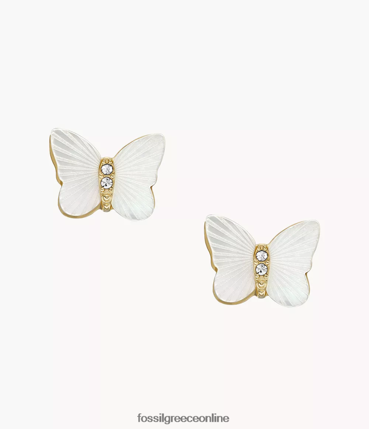 Fossil γυναίκες λαμπερά φτερά σκουλαρίκια πεταλούδας FVT06R1041 κοσμήματα λευκή μητέρα του μαργαριταριού