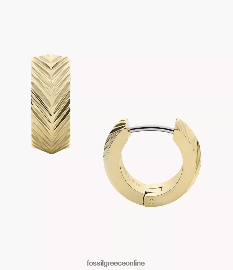 Fossil γυναίκες Χάγκι σκουλαρίκια κρίκου από ανοξείδωτο ατσάλι με γραμμική υφή FVT06R1043 κοσμήματα χρυσός τόνος