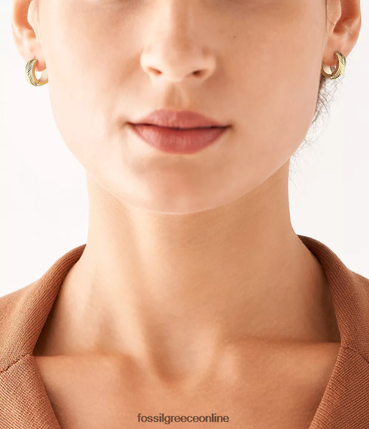 Fossil γυναίκες Χάγκι σκουλαρίκια κρίκου από ανοξείδωτο ατσάλι με γραμμική υφή FVT06R1043 κοσμήματα χρυσός τόνος