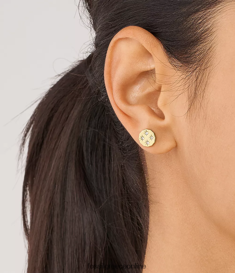 Fossil γυναίκες καρφωτά σκουλαρίκια από ανοξείδωτο ατσάλι με χτενισμένη άκρη FVT06R1061 κοσμήματα χρυσός τόνος