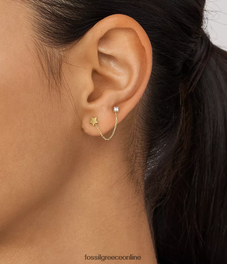 Fossil γυναίκες Σκουλαρίκι από ανοξείδωτο χάλυβα στοιβαγμένο μονό ορειβατικό FVT06R1071 κοσμήματα χρυσός τόνος