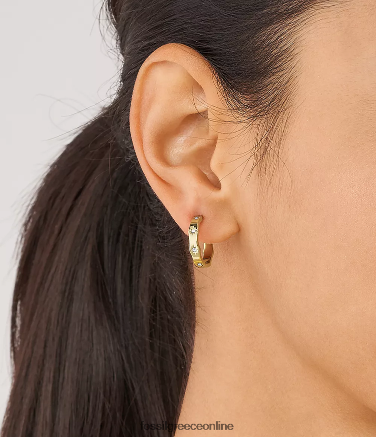 Fossil γυναίκες Σκουλαρίκια με κρίκο από ανοξείδωτο ατσάλι με χτένισμα FVT06R1083 κοσμήματα χρυσός τόνος