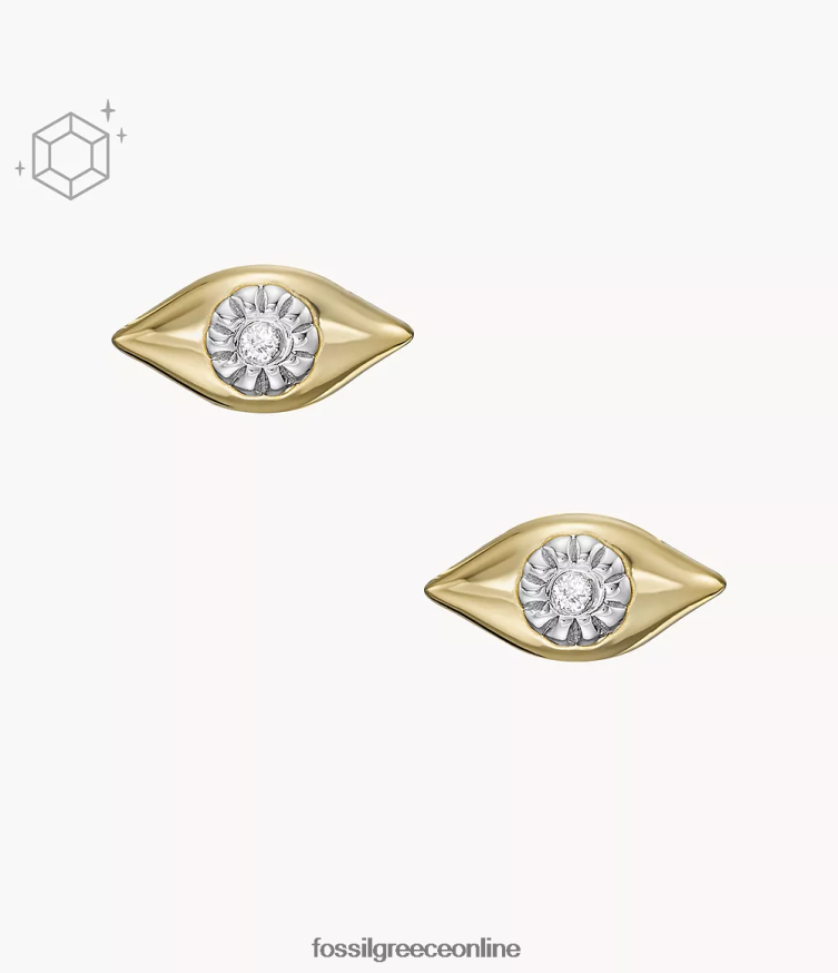 Fossil γυναίκες evil eye 14k επιμεταλλωμένα διαφανή εργαστηριακά καρφωτά σκουλαρίκια με διαμάντια FVT06R1082 κοσμήματα χρυσός