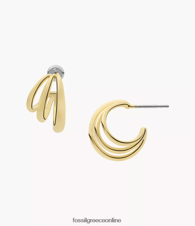 Fossil γυναίκες sadie όλα στοιβαγμένα σκουλαρίκια κρίκου από ορείχαλκο 14k FVT06R1073 κοσμήματα χρυσός