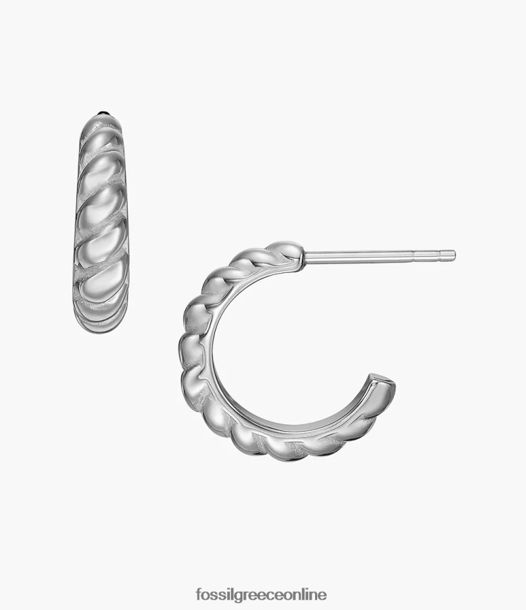 Fossil γυναίκες vintage twists σκουλαρίκια κρίκοι από ανοξείδωτο ατσάλι FVT06R1074 κοσμήματα ασημί-τόνος