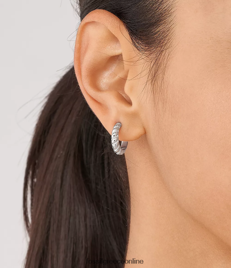 Fossil γυναίκες vintage twists σκουλαρίκια κρίκοι από ανοξείδωτο ατσάλι FVT06R1074 κοσμήματα ασημί-τόνος