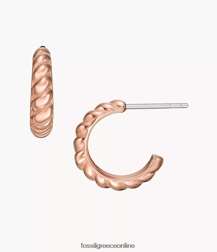 Fossil γυναίκες vintage twists σκουλαρίκια κρίκοι από ανοξείδωτο ατσάλι FVT06R1081 κοσμήματα ροζ χρυσός τόνος