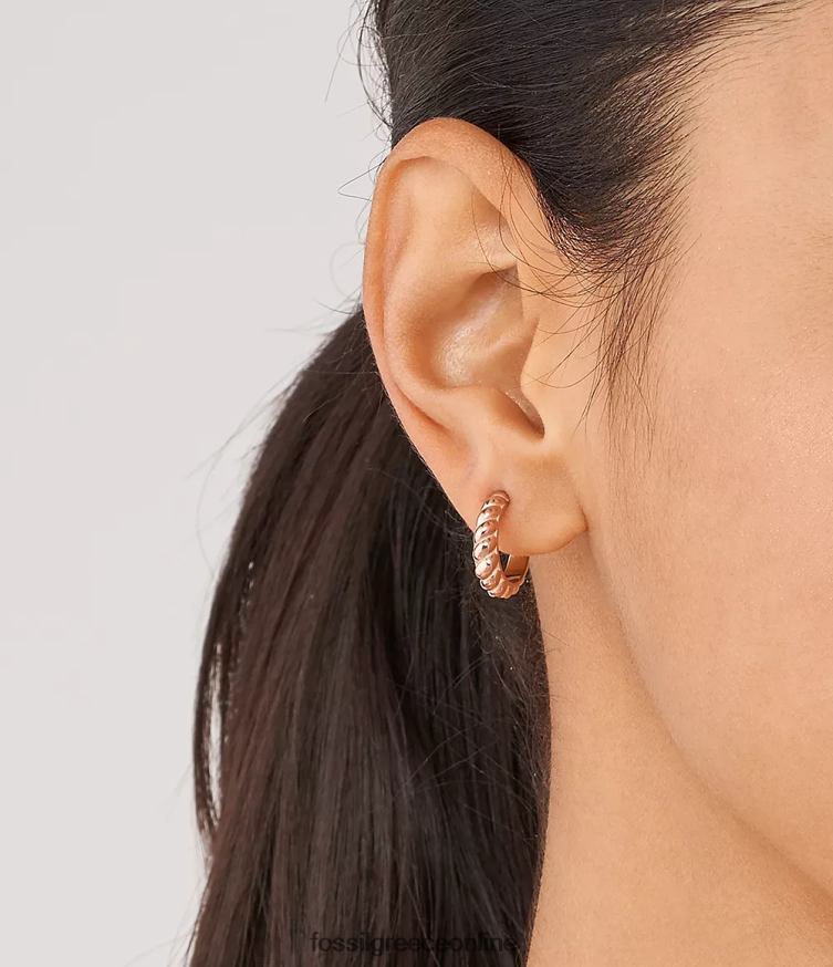 Fossil γυναίκες vintage twists σκουλαρίκια κρίκοι από ανοξείδωτο ατσάλι FVT06R1081 κοσμήματα ροζ χρυσός τόνος