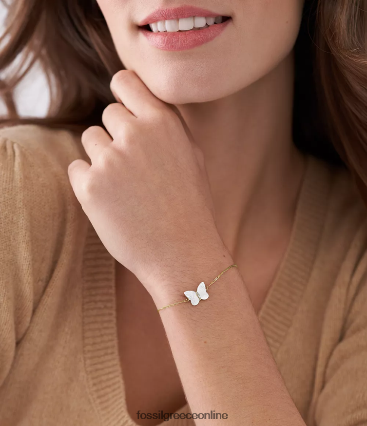 Fossil γυναίκες βραχιόλι με αλυσίδα με ακτινοβόλο φτερά FVT06R973 κοσμήματα λευκή μητέρα του μαργαριταριού