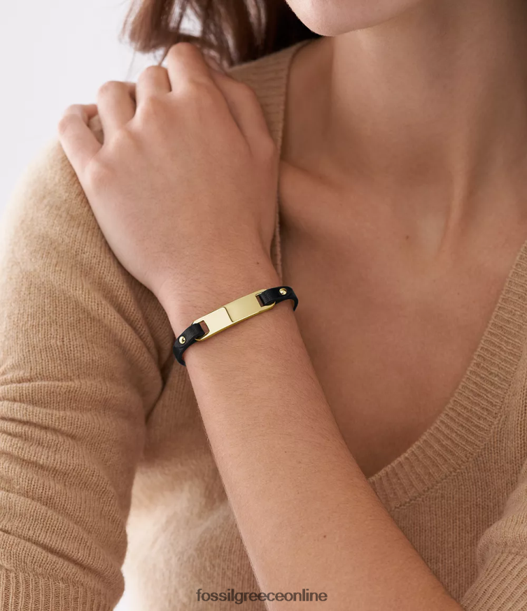 Fossil γυναίκες βραχιόλι με δερμάτινο λουράκι με πλάκα FVT06R980 κοσμήματα μαύρος