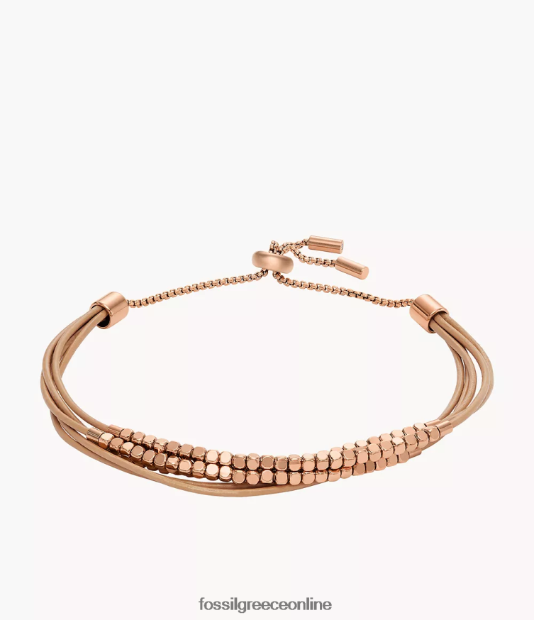 Fossil γυναίκες όλο στοιβαγμένο δερμάτινο βραχιόλι με αλυσίδα FVT06R981 κοσμήματα καφέ
