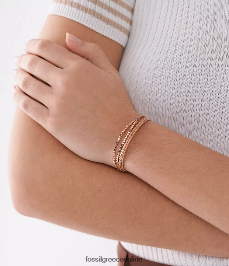 Fossil γυναίκες όλο στοιβαγμένο δερμάτινο βραχιόλι με αλυσίδα FVT06R981 κοσμήματα καφέ