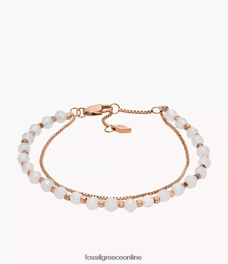 Fossil γυναίκες όλο στοιβαγμένο βραχιόλι με χάντρες με αλυσίδα FVT06R982 κοσμήματα ροζ χαλαζίας