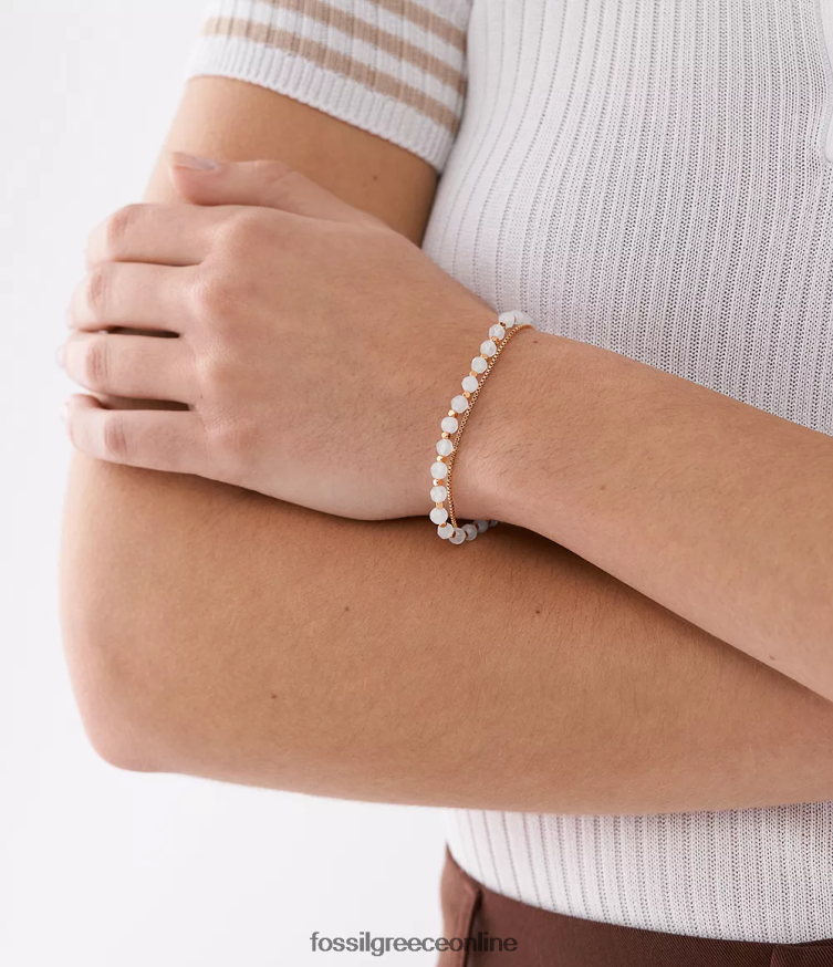 Fossil γυναίκες όλο στοιβαγμένο βραχιόλι με χάντρες με αλυσίδα FVT06R982 κοσμήματα ροζ χαλαζίας