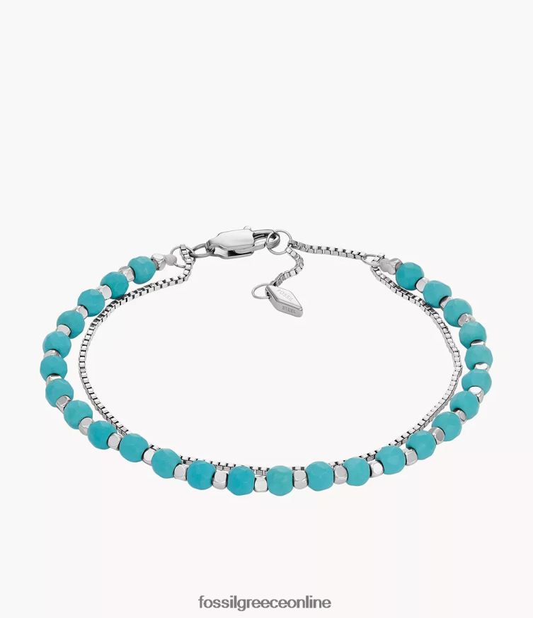 Fossil γυναίκες όλο στοιβαγμένο βραχιόλι με χάντρες με αλυσίδα FVT06R983 κοσμήματα ανασυσταθέν τιρκουάζ