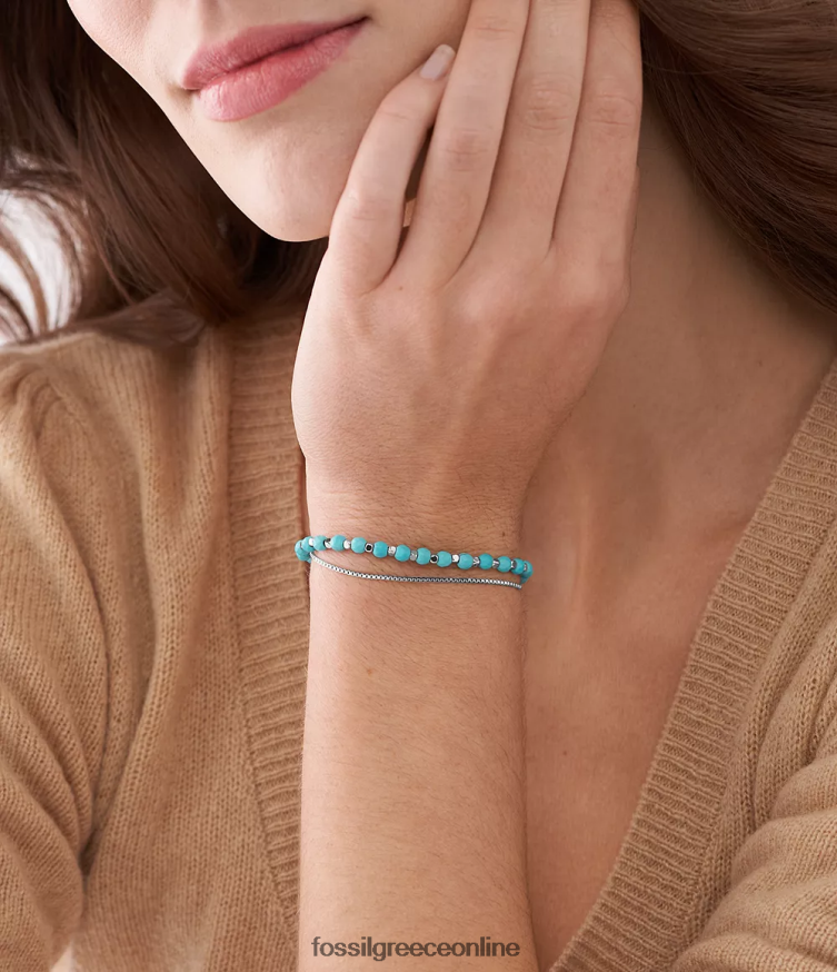 Fossil γυναίκες όλο στοιβαγμένο βραχιόλι με χάντρες με αλυσίδα FVT06R983 κοσμήματα ανασυσταθέν τιρκουάζ