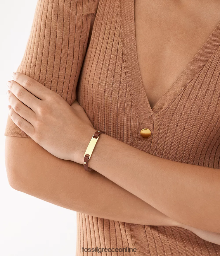 Fossil γυναίκες βραχιόλι με δερμάτινο λουράκι με πλάκα FVT06R999 κοσμήματα καφέ