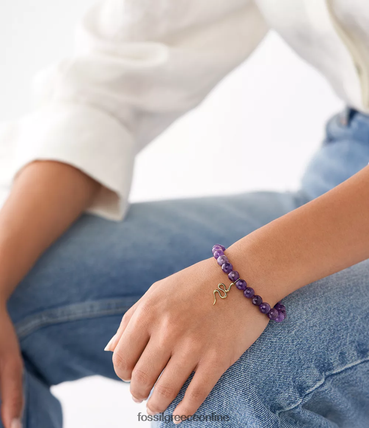 Fossil γυναίκες Sutton μοντέρνο & μαγικό βραχιόλι με χάντρες αμέθυστου FVT06R1297 κοσμήματα χρυσός τόνος