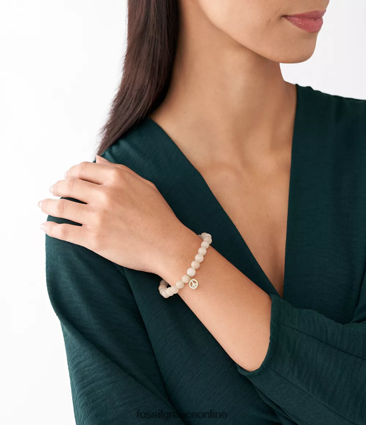 Fossil γυναίκες Sutton μοντέρνο & μαγικό βραχιόλι με χάντρες από νεφρίτη ροδάκινο FVT06R1305 κοσμήματα χρυσός τόνος
