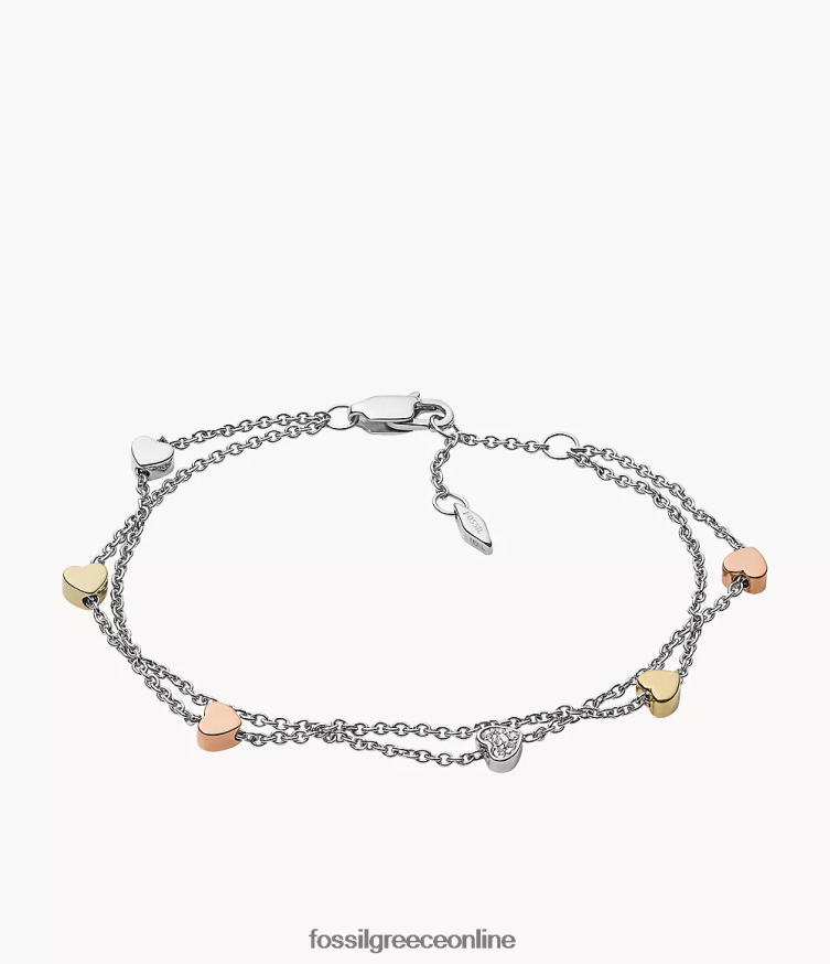 Fossil γυναίκες Βραχιόλι διπλής αλυσίδας από ατσάλι τριών τόνων sutton heart FVT06R1015 κοσμήματα ασήμι