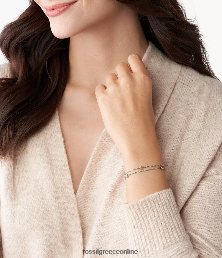 Fossil γυναίκες Βραχιόλι διπλής αλυσίδας από ατσάλι τριών τόνων sutton heart FVT06R1015 κοσμήματα ασήμι