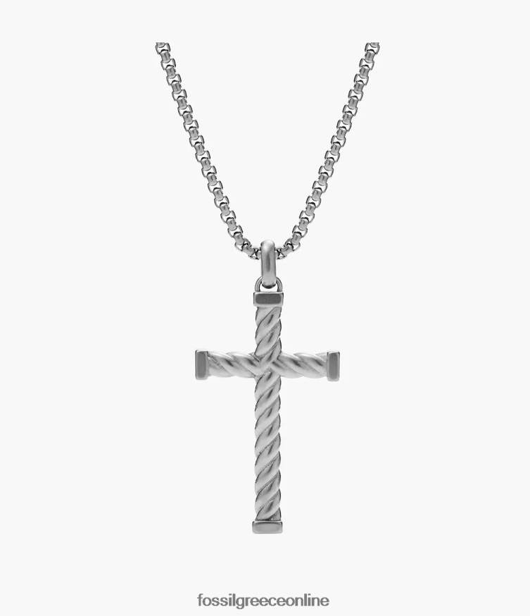 Fossil άνδρες κολιέ με σταυρό από ανοξείδωτο ατσάλι FVT06R1905 κοσμήματα ασημί-τόνος