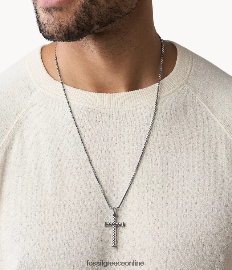 Fossil άνδρες κολιέ με σταυρό από ανοξείδωτο ατσάλι FVT06R1905 κοσμήματα ασημί-τόνος