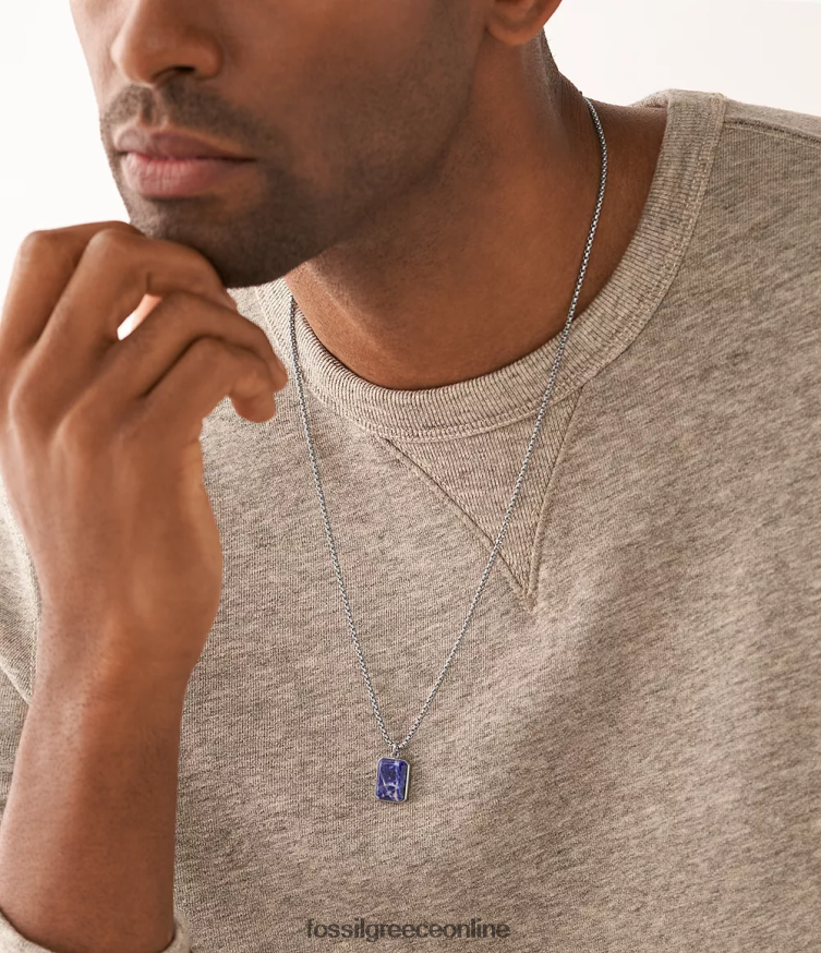 Fossil άνδρες όλο στοιβαγμένο κολιέ με αλυσίδα σοδαλίτη FVT06R1910 κοσμήματα μπλε