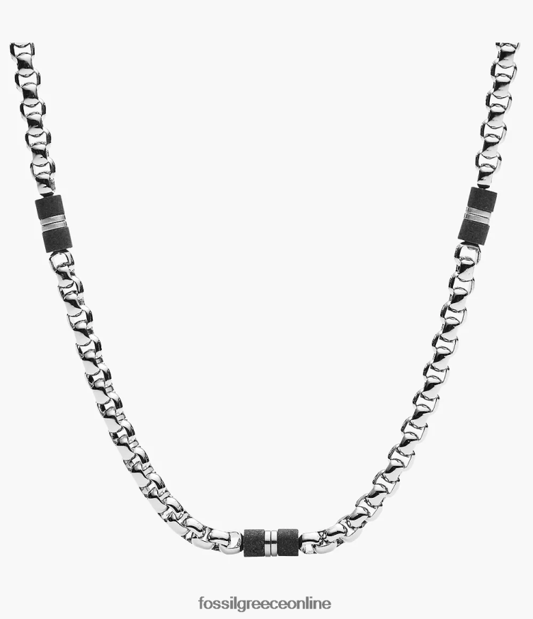 Fossil άνδρες κολιέ με χάντρες από μάρμαρο και ατσάλι FVT06R1913 κοσμήματα ασημί-τόνος