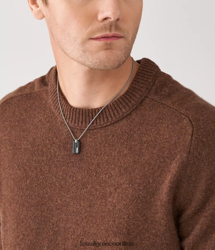 Fossil άνδρες κολιέ με υφή από ανοξείδωτο ατσάλι FVT06R1916 κοσμήματα ασημί-τόνος