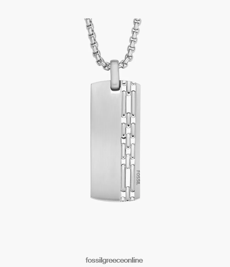 Fossil άνδρες κολιέ με ετικέτα σκύλου από ανοξείδωτο ατσάλι FVT06R1918 κοσμήματα ασημί-τόνος