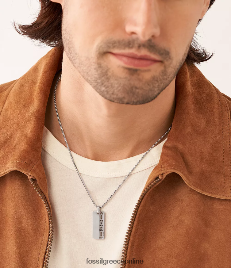 Fossil άνδρες κολιέ με ετικέτα σκύλου από ανοξείδωτο ατσάλι FVT06R1918 κοσμήματα ασημί-τόνος