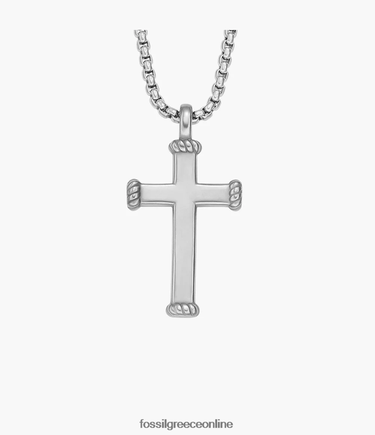 Fossil άνδρες κολιέ από ανοξείδωτο ατσάλι με σημαντικές στιγμές FVT06R1920 κοσμήματα ασημί-τόνος